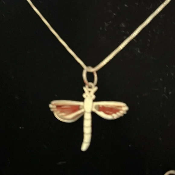 Vintage 925 Silver Plated ‘Market’ Set Of Dragon Fly Necklace & Earrings - Picture 3 of 10